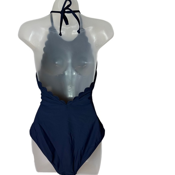 J McLaughlin Bathing Suit  One Piece Scalloped Backless Built in Bra Navy 10 - Picture 8 of 12